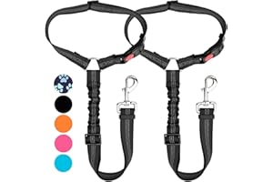 Lukovee Dog Car Seat Belt, 2 Pack Headrest Restraint Seatbelt, Adjustable Pet Safety Leads with Reflective Elastic Bungee for Dog Harness Collar Travel Daily Use (Black,Headrest)