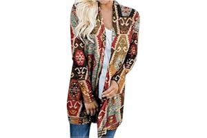 EKVAHL Lightweight Cardigan for Women 2023 Fall Vintage Ethnic Aztec Print Long Sleeve Outerwear Halloween Cardigan Sweaters