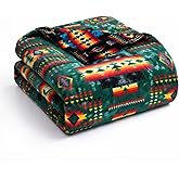 Sacred Thread Aztec Blanket Fleece, Reversible Native American Blanket, Western Throw, Native American Western (Lake Flannel), Queen (79”x95”)