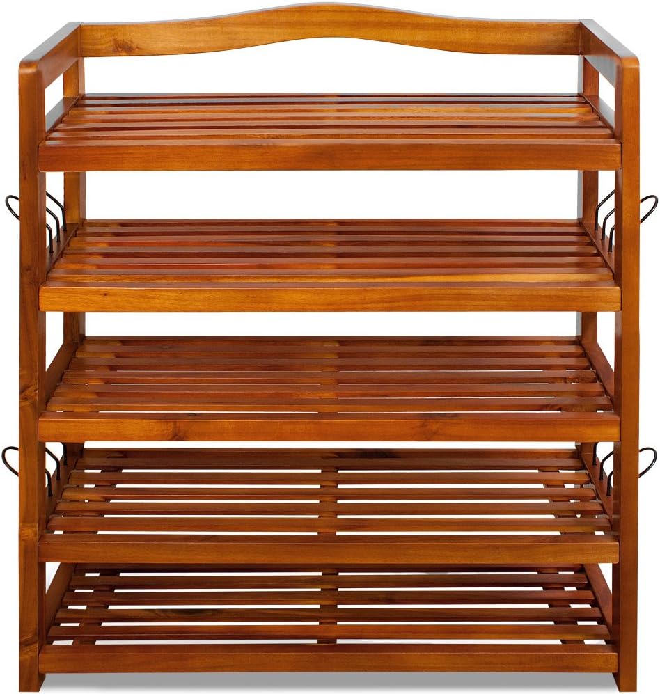 Wooden Shoe Rack 5 Tier Storage Wood Shelf for Hallway Large