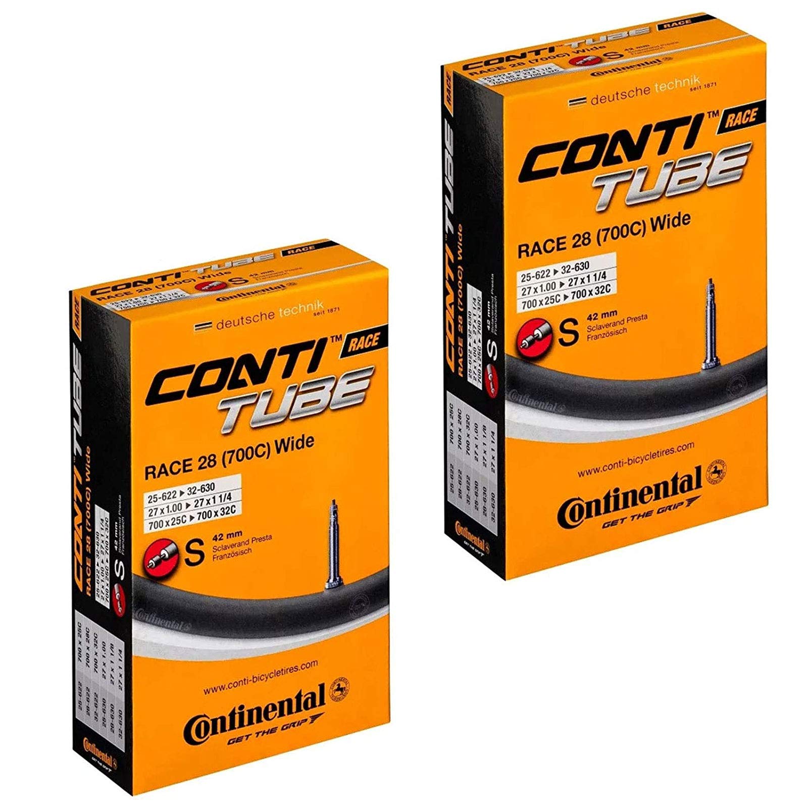 Continental Race 28 700 x 25-32c Road Bike Inner Tubes - 42mm Presta Valve (Pair) - with FREE Ano Adapters