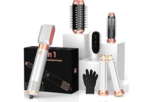 OKWRAP 6 in ONE Hair Dryer Brush, Blow Dryer Curling Wand Hair Styling Tools Set, Ionic Hot Air Massage Oval Blowout Hair Dryer, Left&Right Hair Styler 100-120V