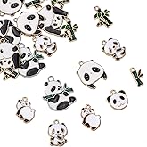 BEEFLYING 32 Pcs 8 Styles Alloy Enamel Panda and Bamboo Charms Light Gold Animal Pendants for DIY Necklace Bracelet Jewelry Keychain Crafts Making