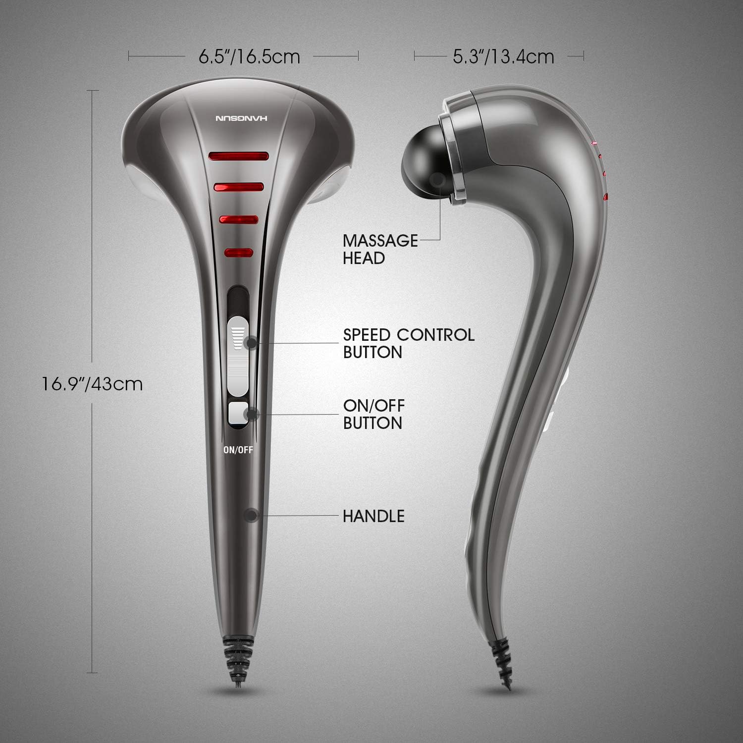 Hangsun Handheld Neck Back Massager MG460 Deep Tissue Percussion Massage for Shoulder, Leg, Foot, Muscles, Electric Double Head Full Body Massagers: Health & Personal Care