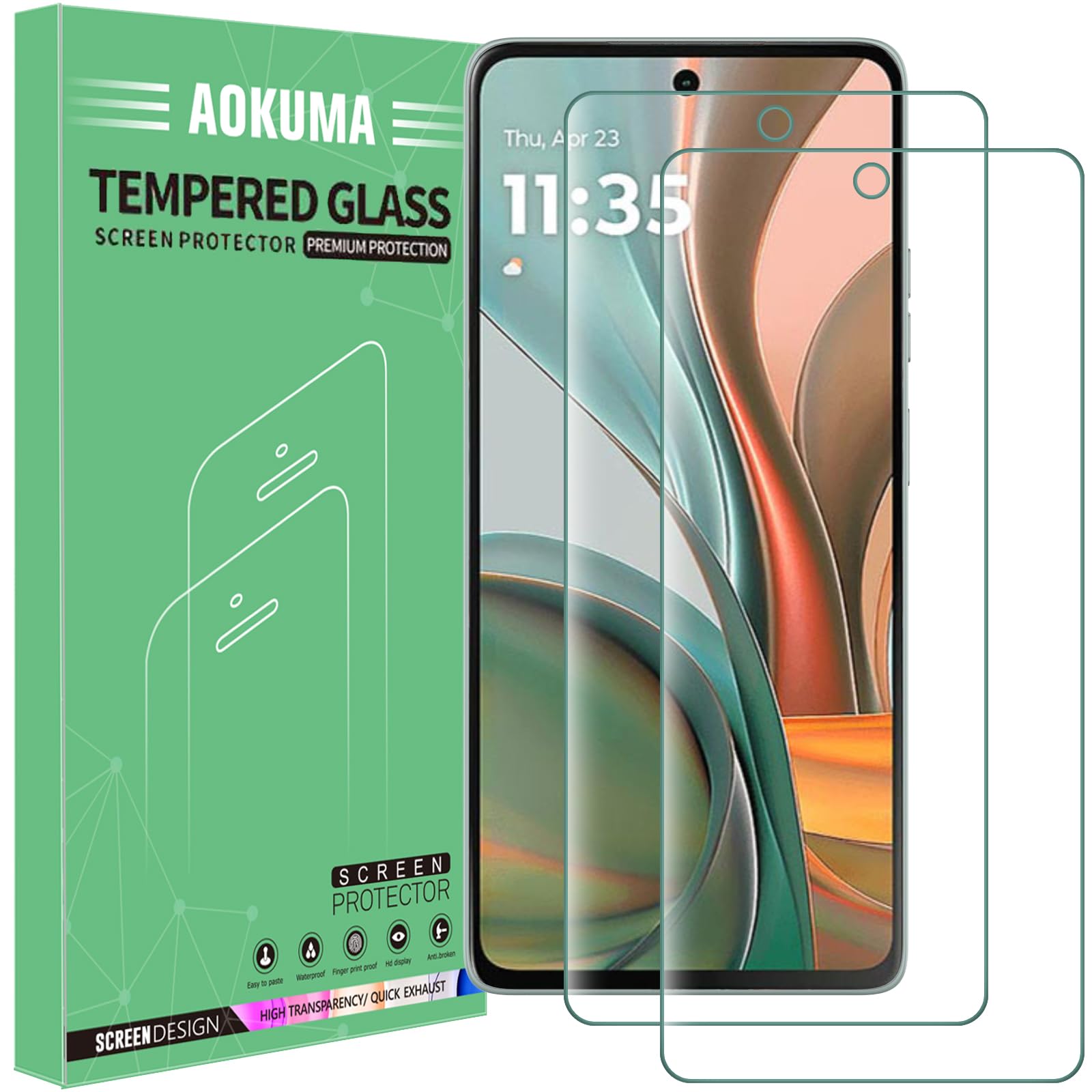 AOKUMA Tempered Glass for Motorola Moto G75 Screen Protector, [2 Pack] Premium Quality Guard Film, Case Friendly, Shatterproof, Shockproof, Scratchproof, Oilproof