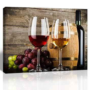 Purple Verbena Art 1 Piece Canvas Wall Art Red Wine Galsses Grapes With Wooden Background Wall Decor Grape Pictures Stretched And Framed Vintage