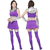 Womens Halloween Costumes Purple Dress Cosplay Outfit Crop Tops with Skirts And Gloves