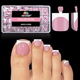 300PCS French Tip Press on Toenails EBANKU Toenail Press ons Berry Pink | Sharp Square Acrylic Toe Nail Tips for Women with Pre-Applied Primer &amp; Base Coat, Soft Gel Toe Nails Extension, 15 Sizes