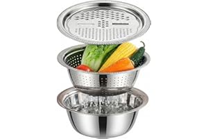 304 Stainless Steel Colander with Mixing Bowl & Grater, 3QT Dishwasher Safe Strainer Set for Kitchen, Rice, Pasta, Veggie, Fr