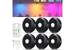 WILLED Rechargeable Puck Lights with Remote Control,RGB Under Cabinet Lighting Wireless, 1200mAh Battery Tap Lights Stick On,