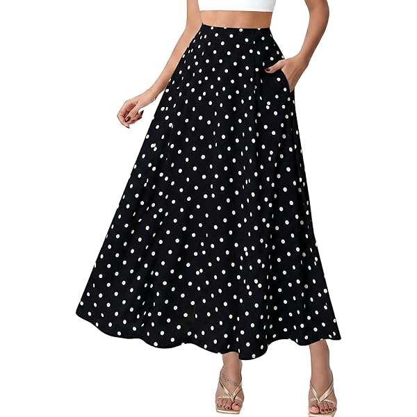 IQWVP Polka Dot Maxi Dress for Women Black and White A-Line Skirt with  Elastic Waist Flowy and Comfortable for Casual Wear (White,S,Small) at  Amazon Women's Clothing store