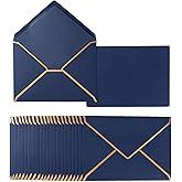 50 Pack Navy Blue A4 Envelopes 4x6 Self-Adhesive V Flap Envelopes with Gold Border for Office, Greeting Card, Wedding, Graduation, Baby Shower, Parties, Invitations (4.25x6.25 inches)