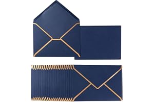 HOMTABLE 50 Pack A7 Envelopes Navy Blue 5 x 7 Self-Adhesive V Flap Envelopes with Gold Border for Office, Greeting Card, Wedding, Graduation, Baby Shower, Parties, Invitations (Navy Blue, 5x7)