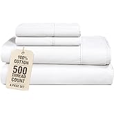 Casa Platino Twin XL Sheets Set 100% Cotton, 4 Piece Bed Sheet Set with 500 Thread Count Buttery Soft Sateen Finish, Long-Lasting and Lightweight, 15 Inch Deep Pocket Twin XL Sheets – Pure White