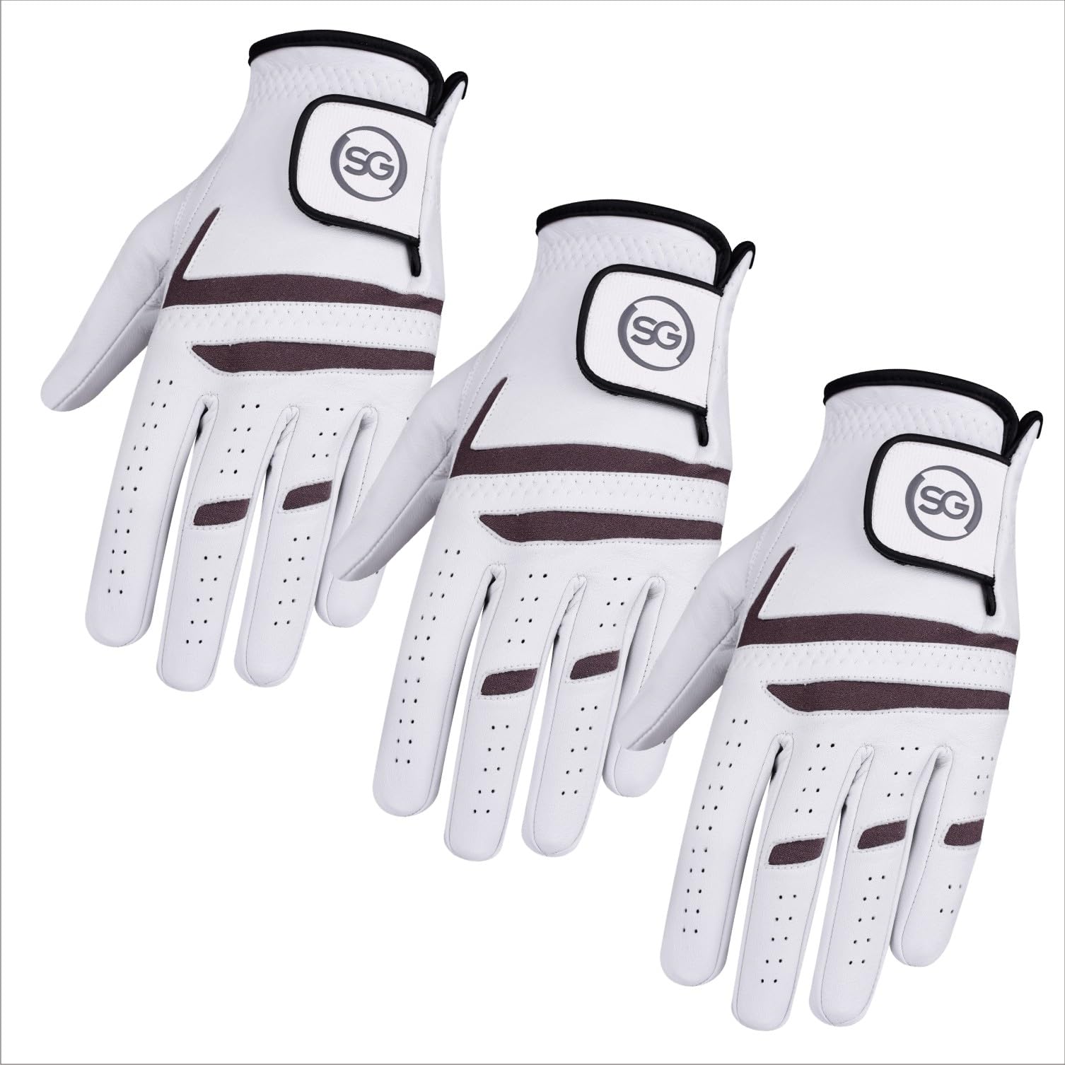 Pack of 3 Men's Golf Gloves, 100% Cabretta Leather, Soft Feel Grip & Comfortable, Left & Right Handed Golfer, Suitable in All Weather Conditions for Golf & Tennis Trainings/Matches (S, Right)