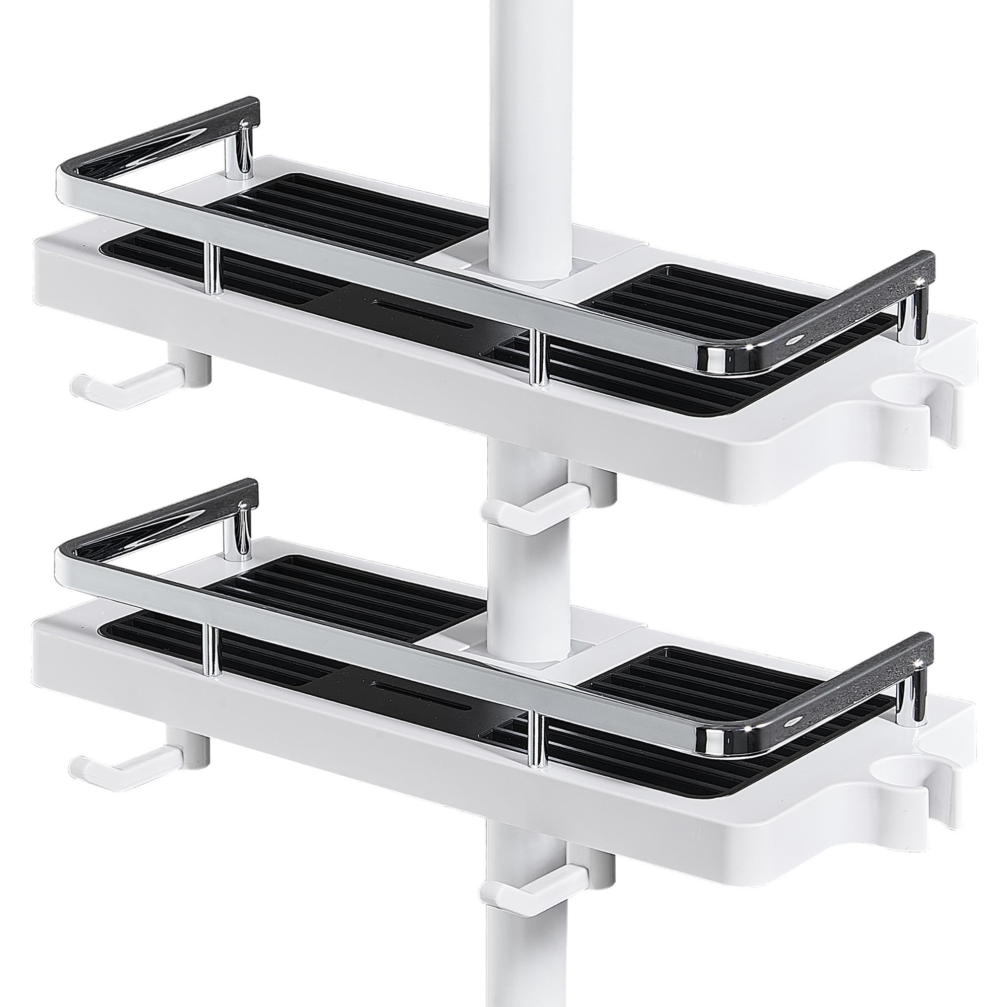 DUFU Shower Caddy No Drill 2Packs Shower Shelf Bathroom Shelf Shower Rack Organiser Holder for Soap Shampoo Towel with Buckle and Shower Head Hook Fit 0.83-0.98in Shower Rail