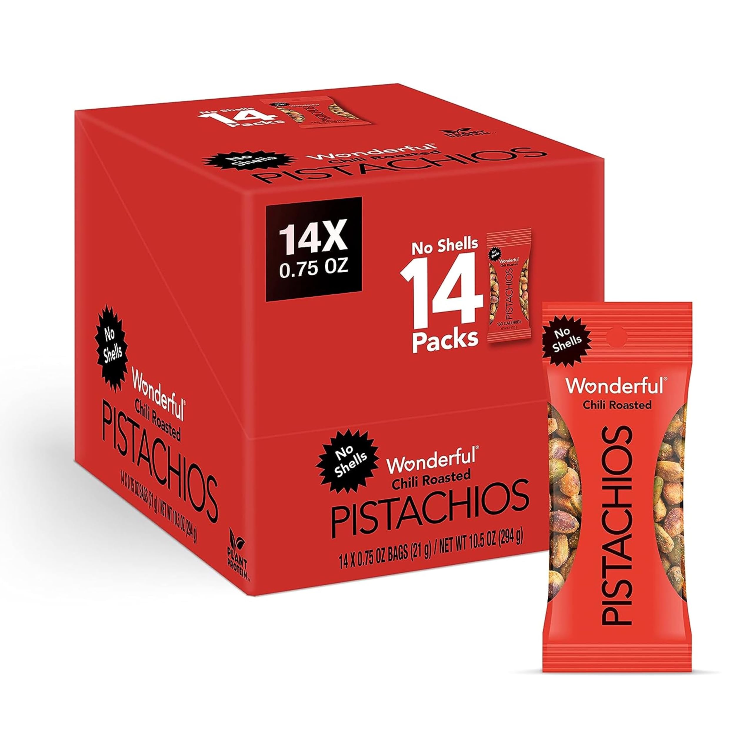 Photo 1 of **BEST BY APRIL 30, 2026***Wonderful Pistachios No Shells, Chili Roasted Nuts, 0.75 Ounce Bag (Pack of 14), Spicy Nuts Individual Packs, Protein Snack, Gluten Free Snacks, Bulk Snacks***BEST BY APRIL 30, 2026***