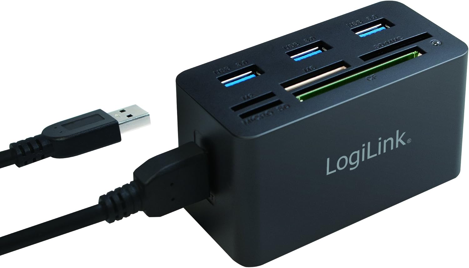 LogiLink CR0042 USB 3.0 Hub with All-in-One Card Reader - Micro SD/SD/MS/M2/CF - Black - Image 3