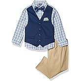 Nautica Boys 4-Piece Formal Suit Set with Vest, Pants, Collared Dress Shirt, and Tie