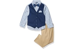 Nautica Boys 4-Piece Formal Suit Set with Vest, Pants, Collared Dress Shirt, and Tie