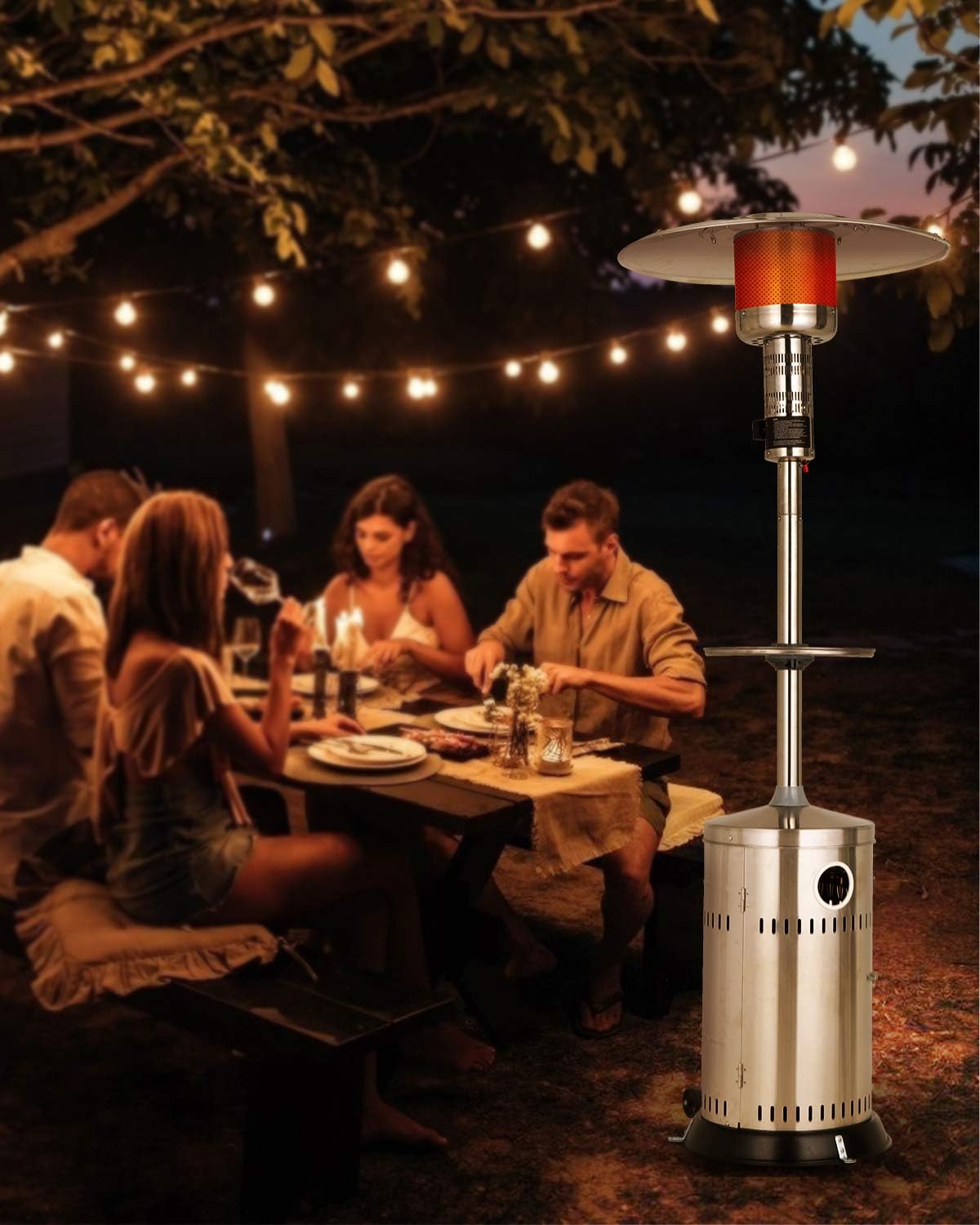 kindle living patio heaters on Amazon Com Mecor Stainless Steel Patio Heater Propane Outdoor Gas Heater 46000btu Outdoor Patio Heater With Overheat Protection Wheels Drink Table Ce Aga Certified Silver Kitchen Dining