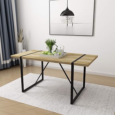 Mecor Industrial Style Dining Table, 63" Rectangular Wood Table