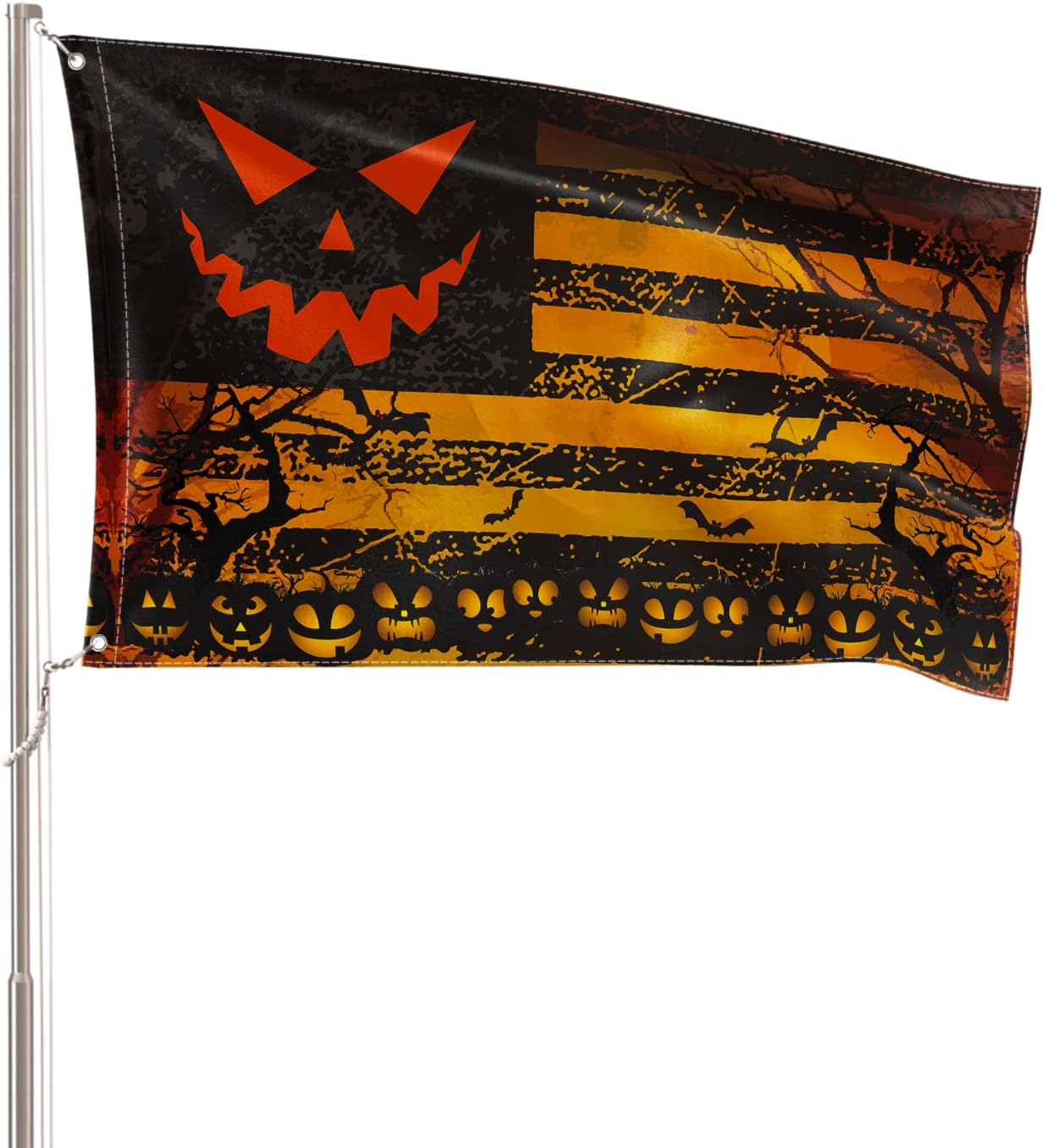 Flags - AVOIN colorlife Stripes Halloween Flag 3x5 FT Double Sided, Jack O Lantern Large House Flag Party Yard Outdoor Decoration
