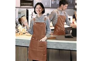 Adjustable Canvas Apron Multi Pocket Kitchen Cooking Barista Crafting Gardening Bib Apron with Tool Loop for Home Work