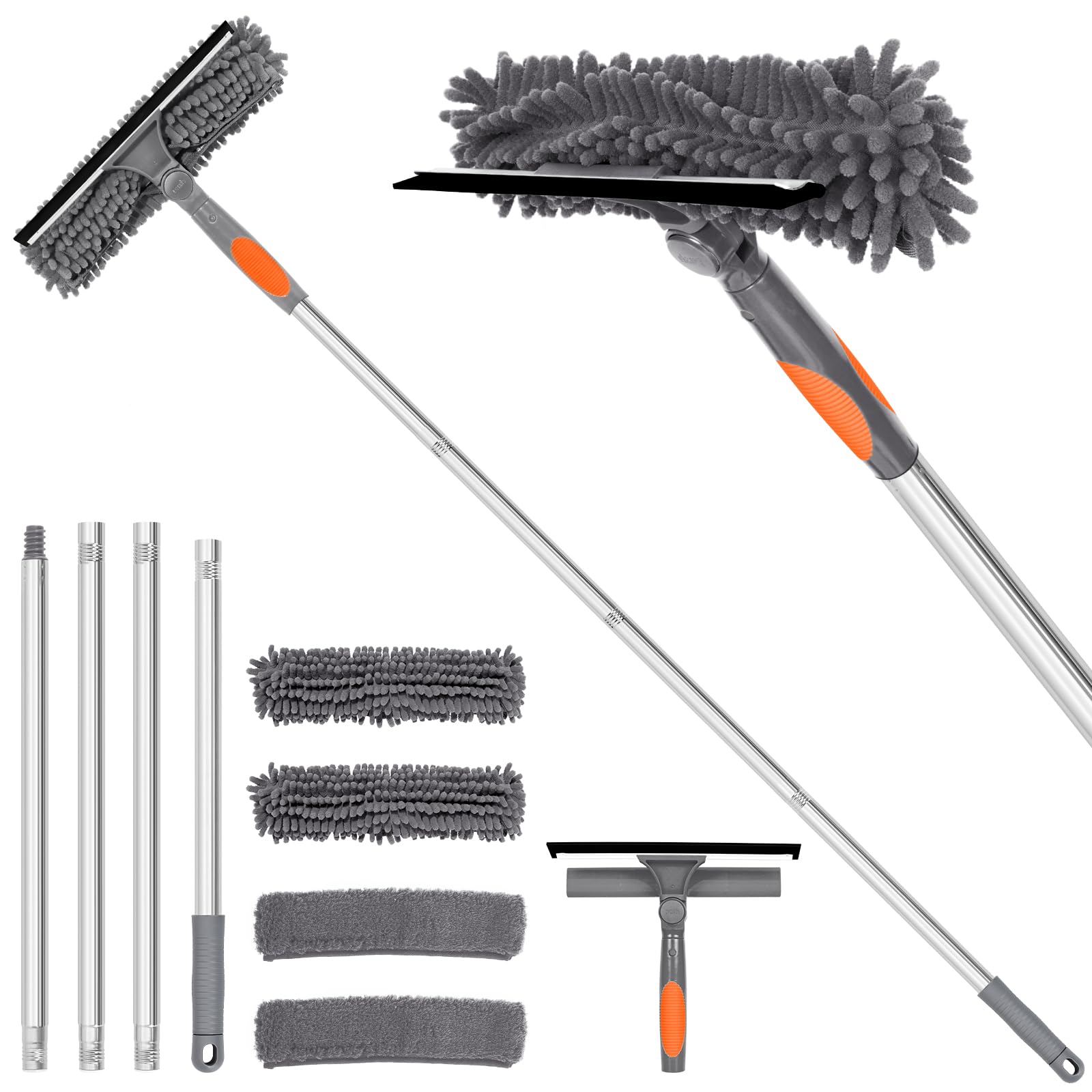 Photo 1 of Professional 72” Window Squeegee Cleaning Washing Tool/Kit with Extension Pole, 2 in 1 Squeegee for Window Cleaning Kit for High Window with 1 Rotatable Head 4 Interchangeable Scrubber(Grey)