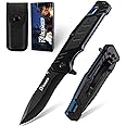 IKORES Folding Knife,3.7 inch Pocket Knife with G10 Handle and Pocket Clip,7Cr13Mov Stainless Steel Blade Knife with Nylon Sheath, Edc Knife for Men and Women, for Camping, Fishing