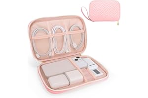 ZFZGFRCS Electronics Organizer Travel Case, Charger Bag Cord Organizer Travel, Compact Tech Pouch Cable Organizer Bag for Charger, Cords, Phone, Headphones, Flash Drive, SD Card (Pink, Small-Single Layer)