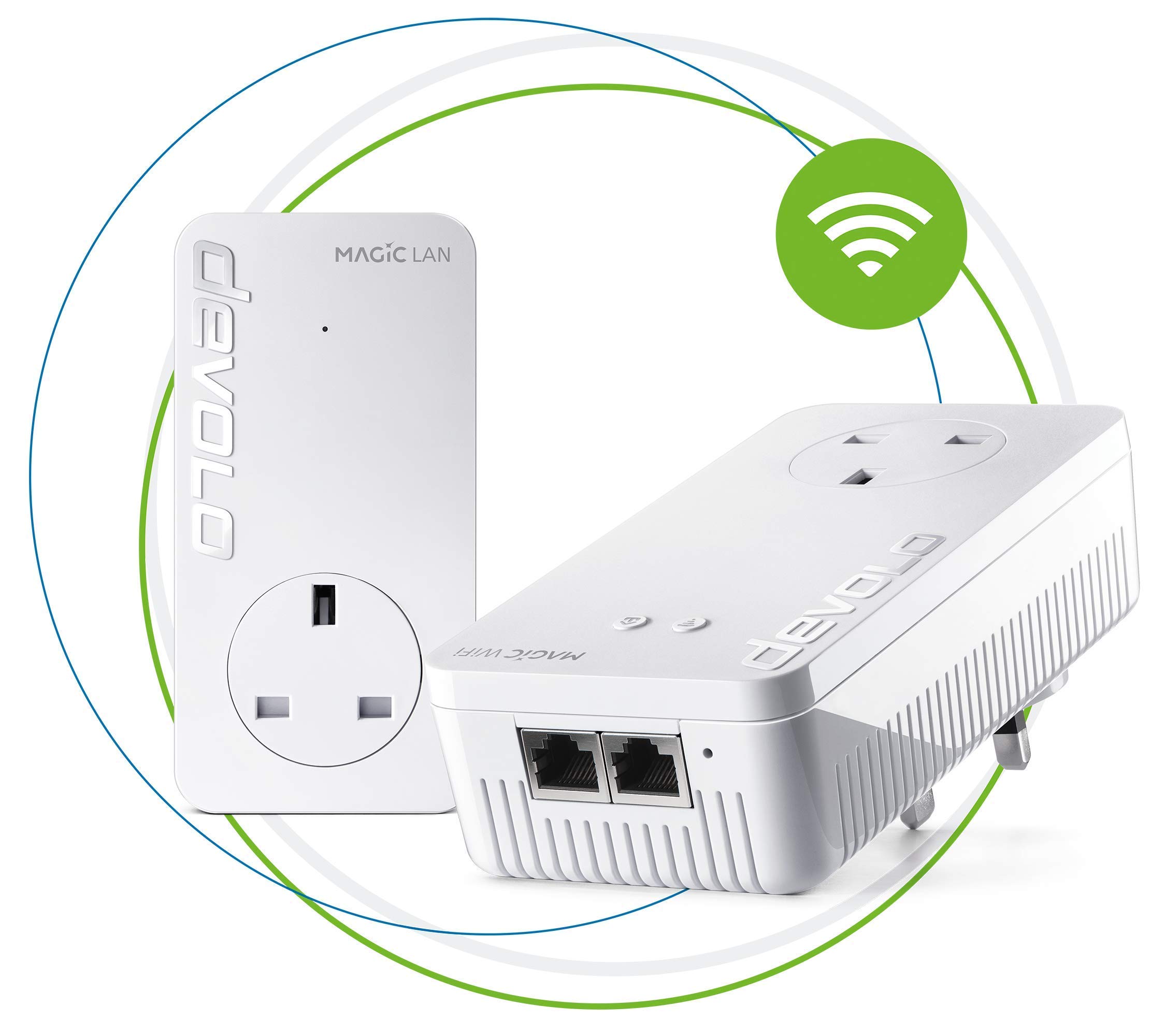 Devolo Magic 1 WiFi High Performance Powerline Starter Kit with Mesh WiFi, Up to 1200 Mbps Via Powerline, WiFi ac, WiFi Anywhere, Access Point, 2x Fast Ethernet LAN Ports, Pass-Through Socket (Refurbished)