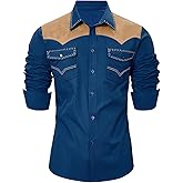 American Trends Mens Western Shirts Long Sleeve Cowboy Shirts for Men Casual Button Down Shirts Country Shirt