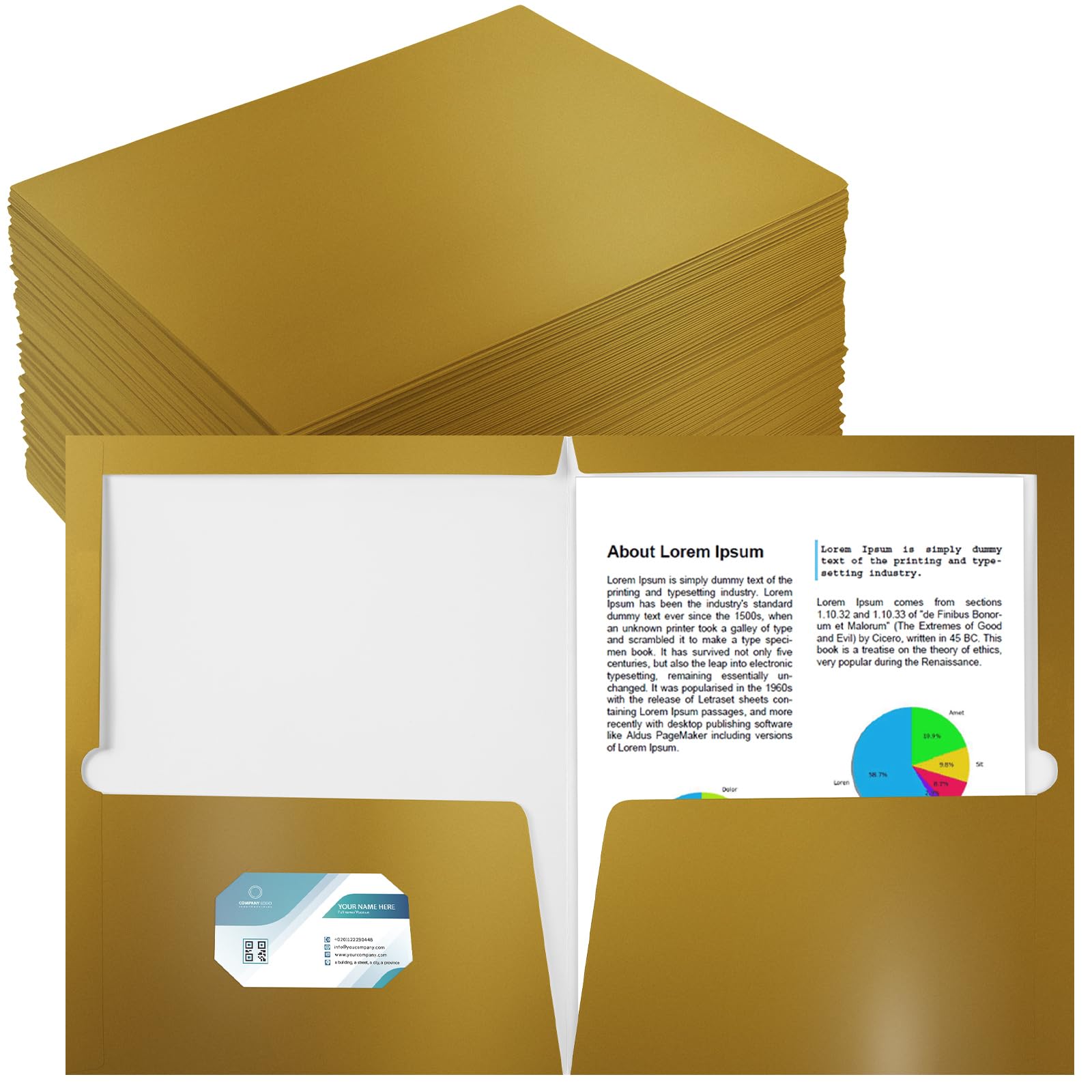 Photo 1 of Yeaqee 100 Pack 2 Pockets Glossy Laminated Paper Folder First Day of School Presentation Folder Letter Size Two Pocket File Portfolio Holder Back to School Items Bulk for Teacher Office (Gold)