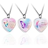 RIPFEVURN 3pcs Cremation Jewelry Heart Butterfly Urn Necklaces for Ashes for Women Stainless Steel Glass Urn Locket for Human Ashes Holder Memorial Keepsake Pendant