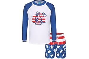 LOLLISY Boys Rash Guard Swimsuits Set for Boys 2 Piece Long Sleeve Swim Shirts Quick Dry Bathing Suits with Trunks