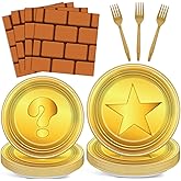 96pcs Super Cartoon Brother Tableware Set Video Game Theme Plates And Napkins Super Theme Brother Disposable Dinnerware Gaming Birthday Party Decorations for Baby Shower Birthday Decor Serve 24 Guests