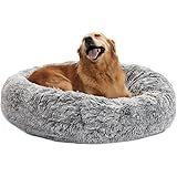 Bedfolks Calming Donut Dog Bed, 36 Inches Round Fluffy Dog Beds for Large Dogs, Anti-Anxiety Plush Dog Bed, Machine Washable 