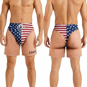 Customized Funny Eagle & Flag 3D Fake Hairy Leg Print Swim Trunks for Men | Personalized Patriotic Prank Design Swim Trunks w
