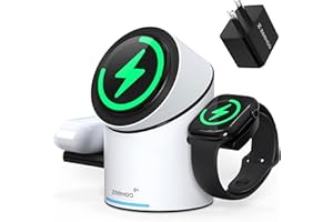 ZEEHOO 3 in 1 Charging Station for Apple Devices, Mag-Safe Charger Stand, Qi2 15W Auto-Rotating Wireless Charging Station for iPhone 16/15/14/13/12 Series& AirPods& iWatch(30W Charger Included) White