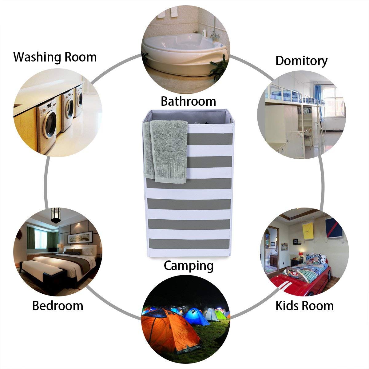 Chrislley Large Foldable Laundry Hamper Durable Laundry Basket Dirty Clothes Laundry Bag with Lid for Home College Room (White and Grey)