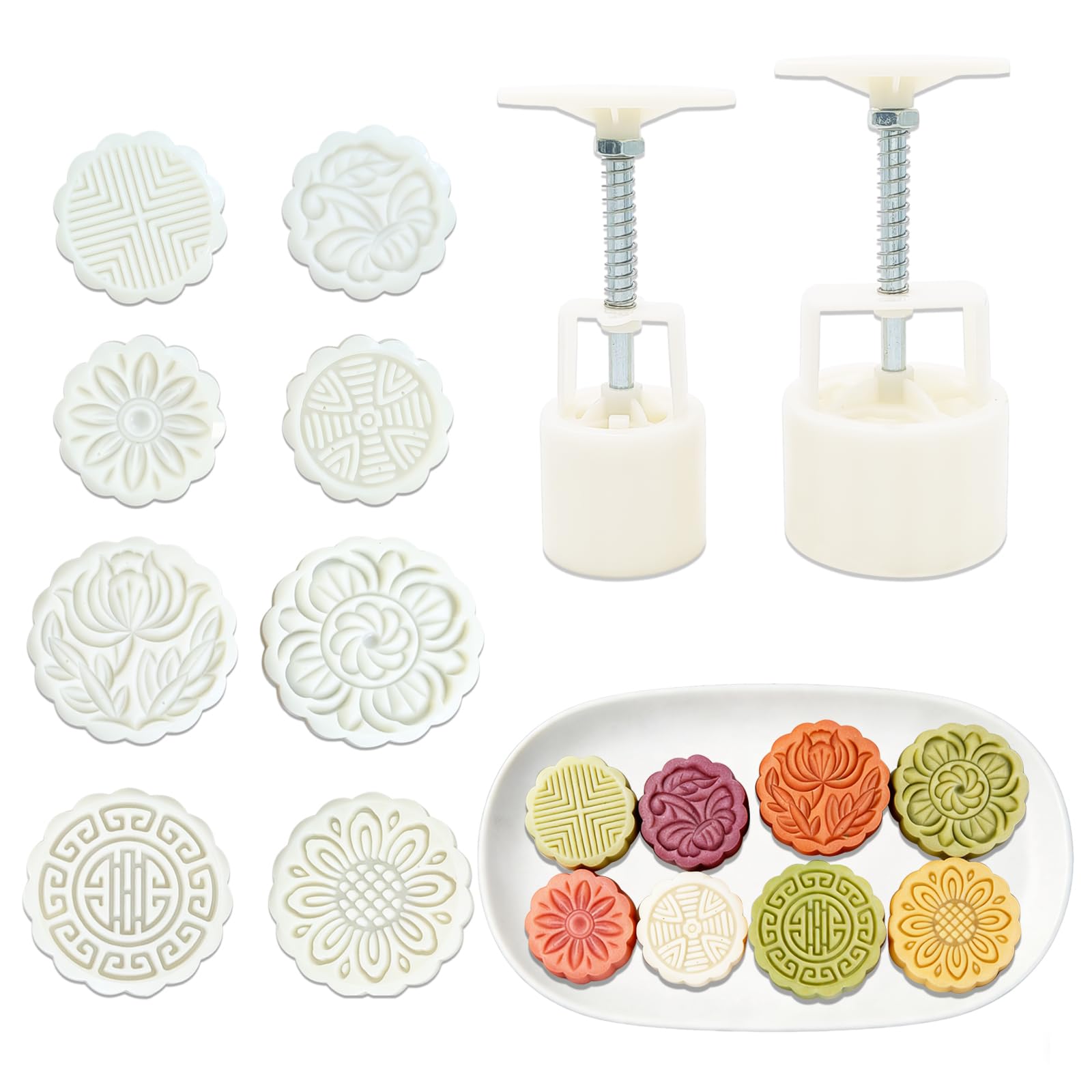 Photo 1 of 10 PCS Round Bath Bomb Mold Set Includes 2 Bath Bombs Press and 8 Different Pattern Stamps for Making DIY Tools Moon Cake Making for Mid-Autumn Festival (Style 4)