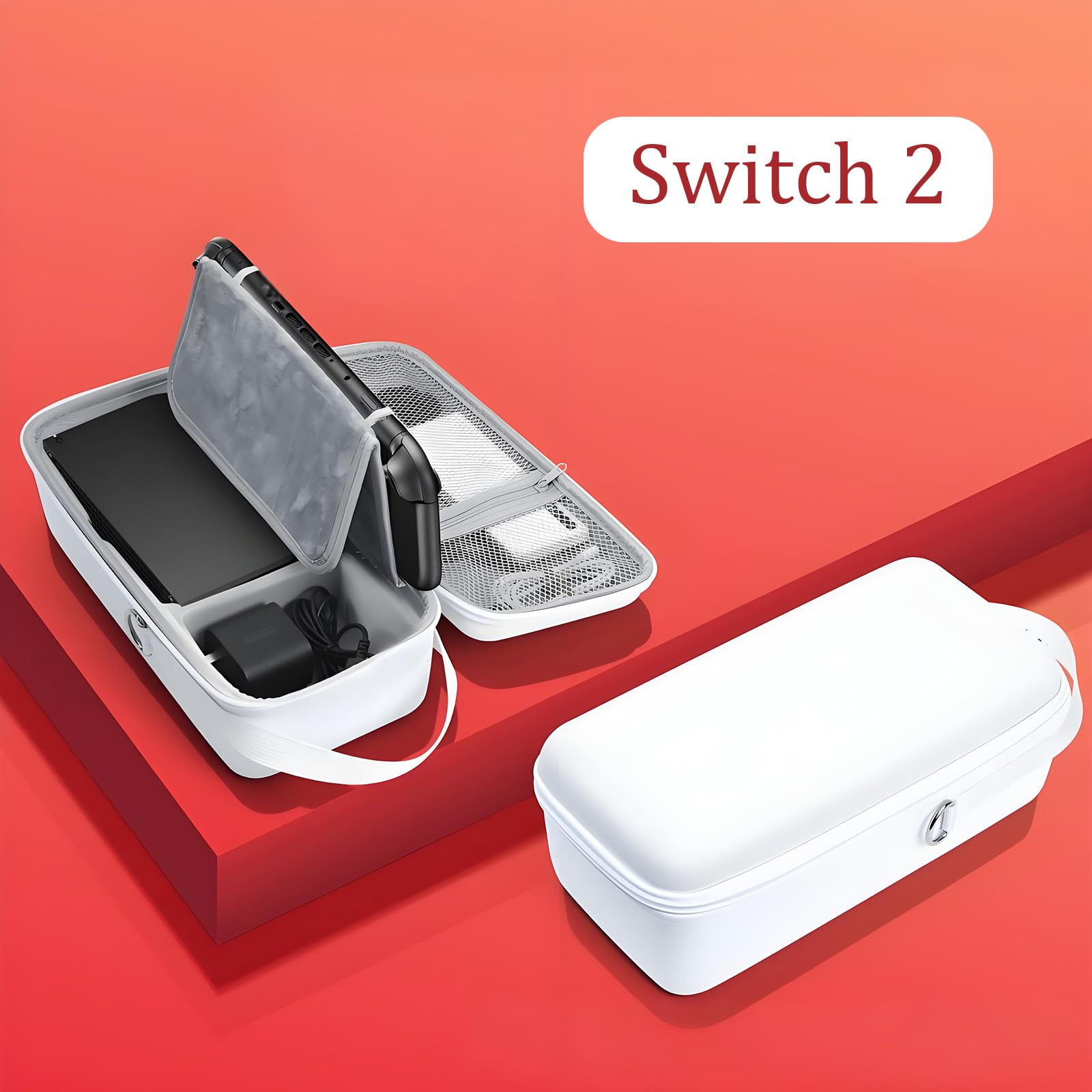 QUBAMG Switch 2 Dock Case Compatible with Nintendo Switch 2（2025）, Fit Joy-Con,AC Adapter, Adjustable Stand & Game Cartridges,Portable Travel Case with Zipper Hard Shell for Switch Console Pro