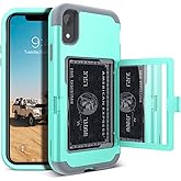 WeLoveCase for iPhone XR Wallet Case Design with Card Holder and Hidden Back Mirror Three Layer Heavy Duty Protection Shockproof All-Round Armor Protective Case for iPhone XR, Mint Green