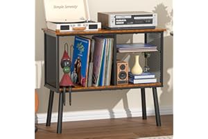 SIMPLE SERENITY Record Player Stand with Adjustable Divider, Vinyl Storage Holder Up to 200 Albums, Mid-Century Large Record Player Table, Vinyl Holder Turntable Stand End Table Storage Rack for Bedroom & Living Room