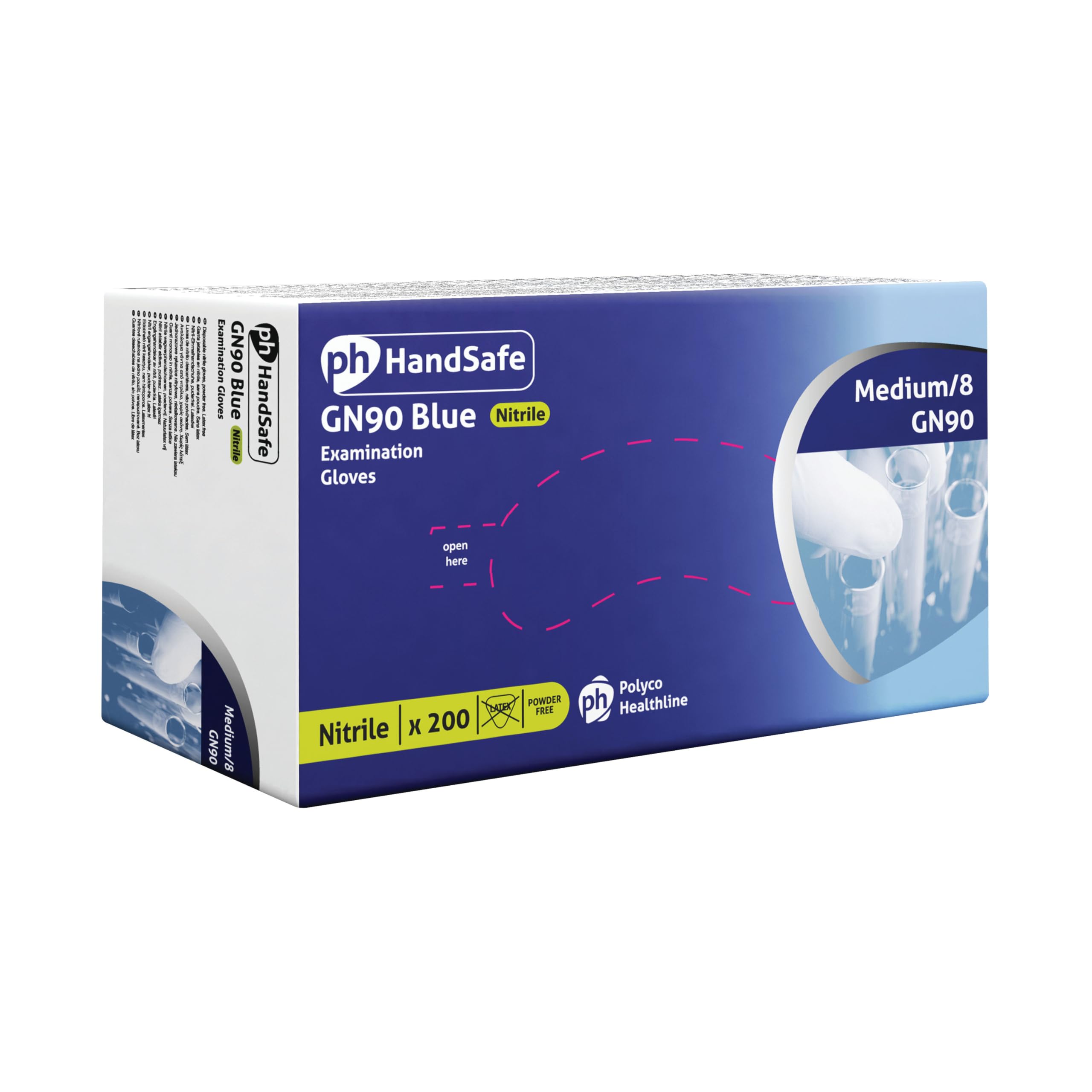 Handsafe HEA00012 Powder-Free Gloves, Nitrile, Medium, Blue (Pack of 200)
