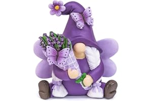 KNOMEKO Lavender Gnomes Decor, Spring Resin Garden Gnome Decorations for Home Indoor/Outdoor Pastel Purple Spring Lavender Decorations Farmhouse Butterfly Gnome