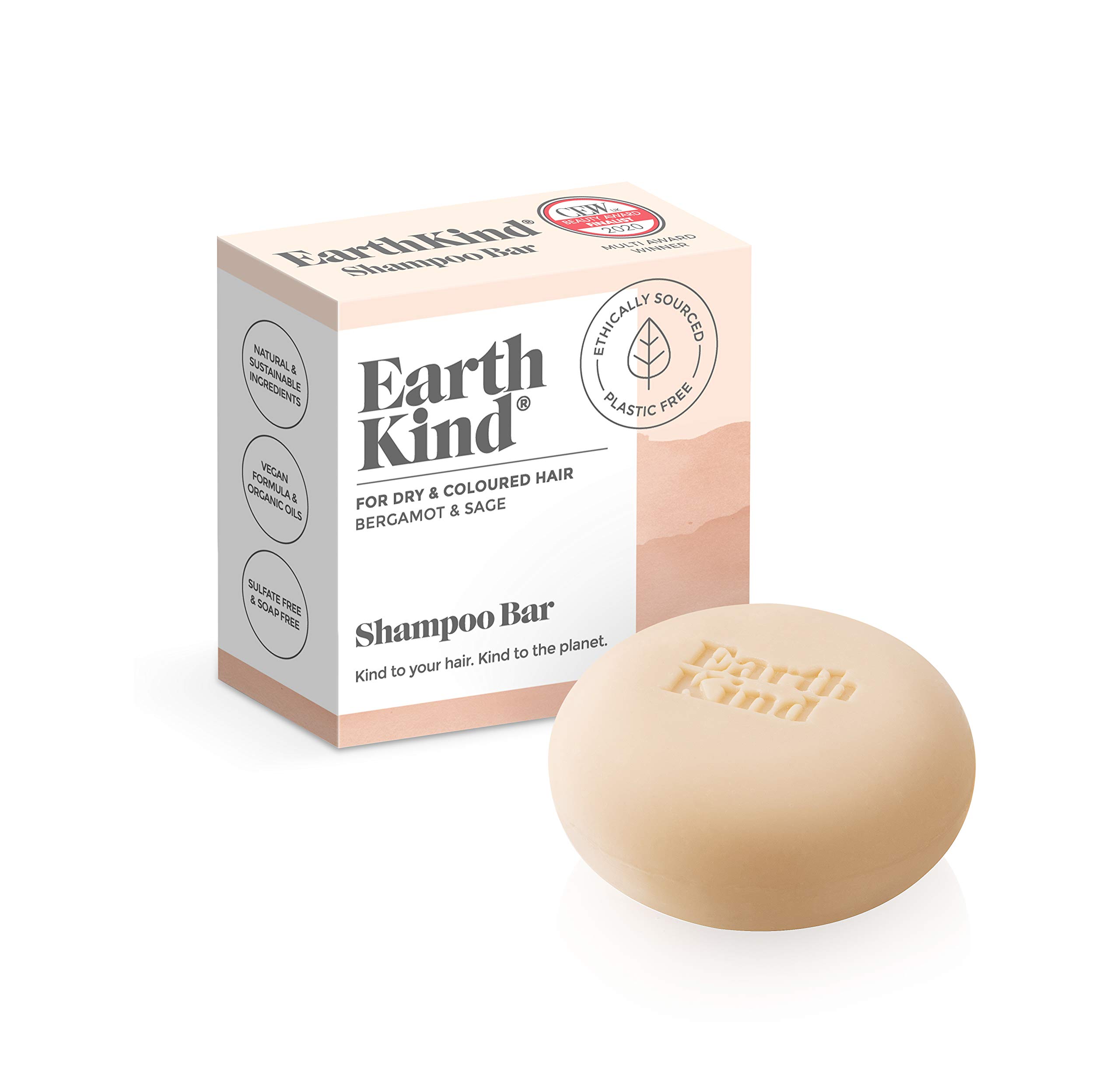 EarthKind Shampoo Bar, Bergamot & Sage, Sulfate Free Plastic Free & Vegan, Gentle for Dry & Coloured Hair, Professional Quality, Daily Use, Natural, Sustainable Ingredients – 50g (Orange)