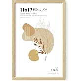 Fisnish 11x17 Picture Frame, Natural Solid Wood Frames, for Wall Mount | Display 11x17 Photos without Mat, Horizontal or Vertical, Oak Wood Grain, 1 Pack