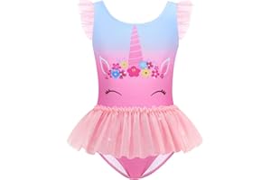 knemmy Girls One Piece Swimsuit Colorful Mermaid Bathing Suits Cute Kids Princess Beach Swimwear 2-10 Years